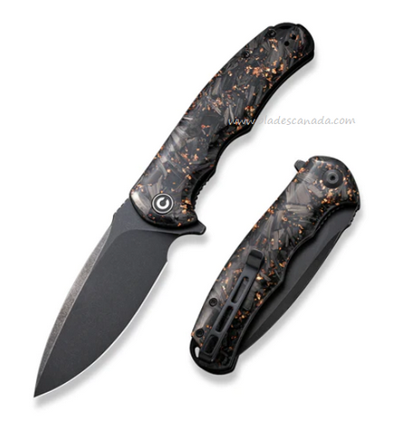CIVIVI Praxis Flipper Folding Knife, Black SW, Carbon Fiber/Copper Shred, 803I