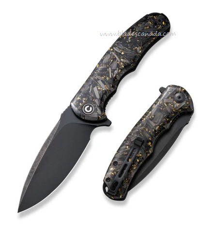 CIVIVI Praxis Flipper Folding Knife, Black SW, Carbon Fiber/Golden Shred, 803J