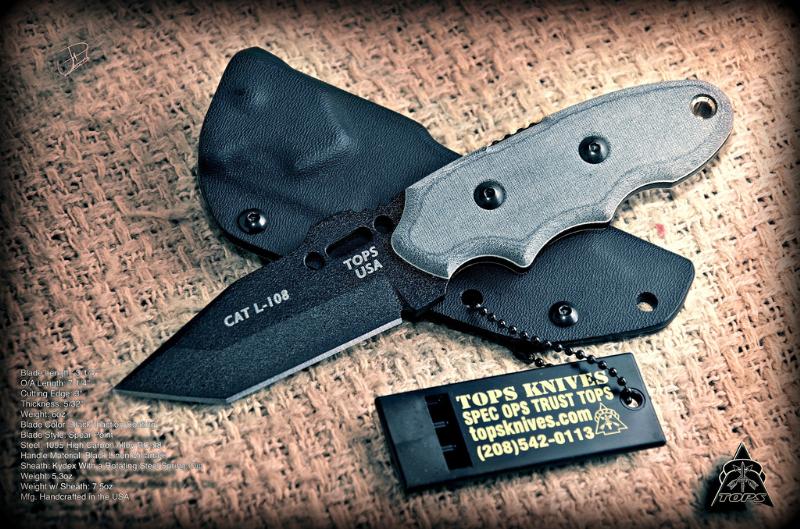 TOPS C.A.T. 203 Covert Anti-Terrorism Fixed Blade Knife, 1095 Carbon, Kydex Sheath, CAT203