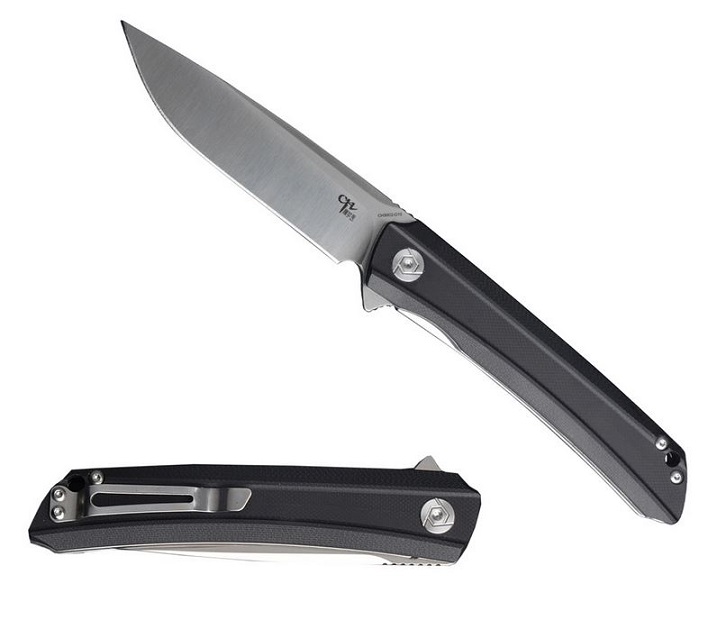 CH Knives 3002BK Gentle Lightweight Flipper Folding Knife, D2, G10 Black