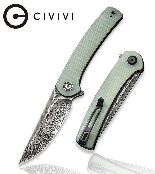 CIVIVI Mini Asticus Flipper Folding Knife, Damascus Blade, G10 Natural, 19026B-DS1