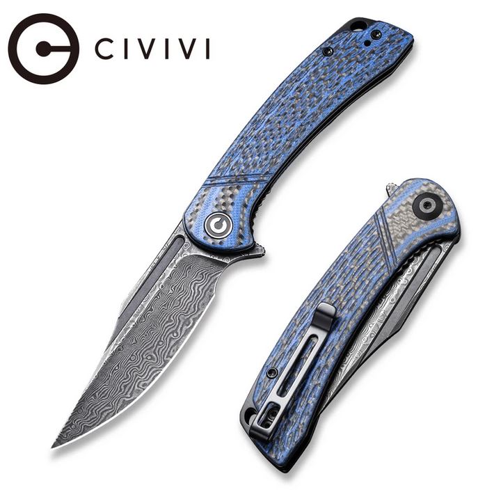 Civivi Dogma Flipper Folding Knife, Damascus Blade, G10/CF, 2014DS-2