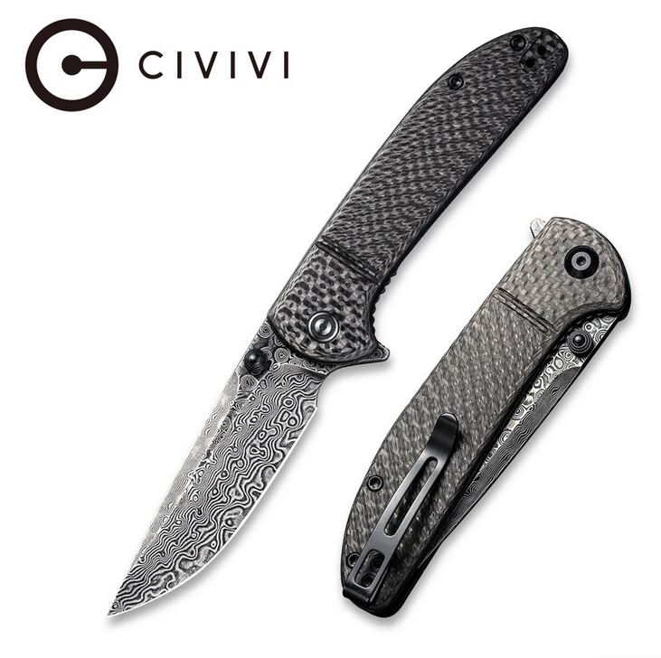 CIVIVI Badlands Vagabond Flipper Folding Knife, Damascus, Carbon Fiber, 2019DS-1
