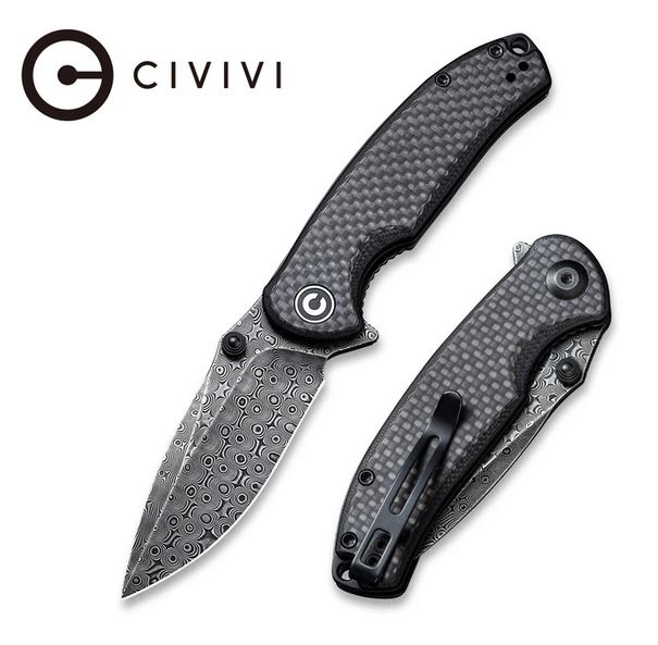 CIVIVI Pintail Flipper Folding Knife, Damascus, CF/G10 Black, 2020DS-1