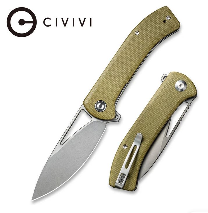 CIVIVI Riffle Flipper Folding Knife, 14C28N, Micarta Olive, 2024B