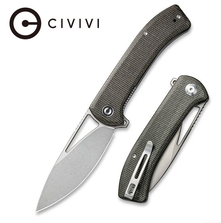 CIVIVI Riffle Flipper Folding Knife, 14C28N, Micarta Dark Green, 2024C