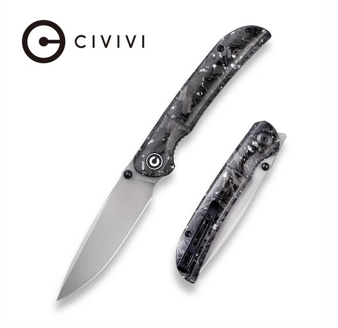 CIVIVI Imperium Flipper Folding Knife, Nitro-V, Silver Shreded Carbon Fiber, 2106B - Click Image to Close