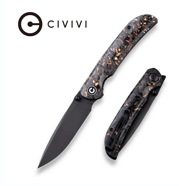 CIVIVI Imperium Flipper Folding Knife, Nitro-V, Copper Shreded Carbon Fiber, 2106C - Click Image to Close