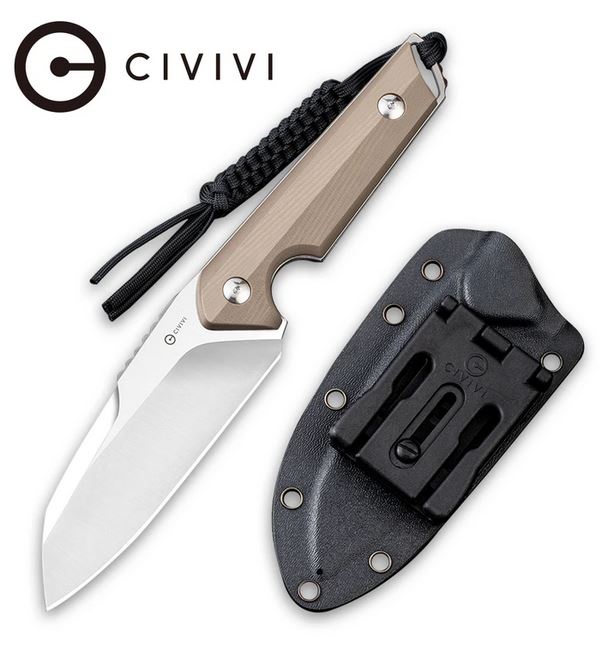 CIVIVI Kepler Fixed Blade Knife, G10 Tan, Kydex Sheath, 2109B - Click Image to Close