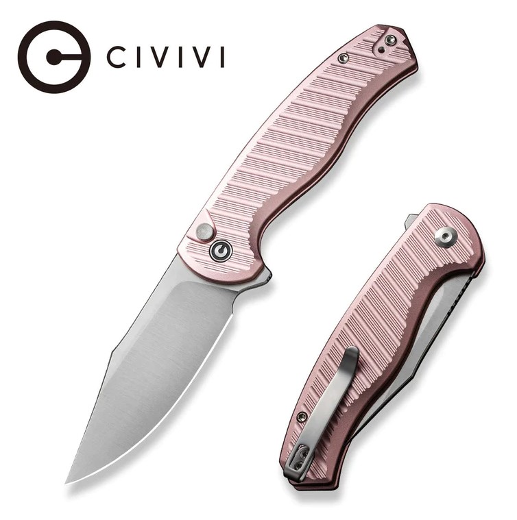 CIVIVI Stormhowl Flipper Folding Knife, Nitro-V, Pink Aluminum, C23040B-3