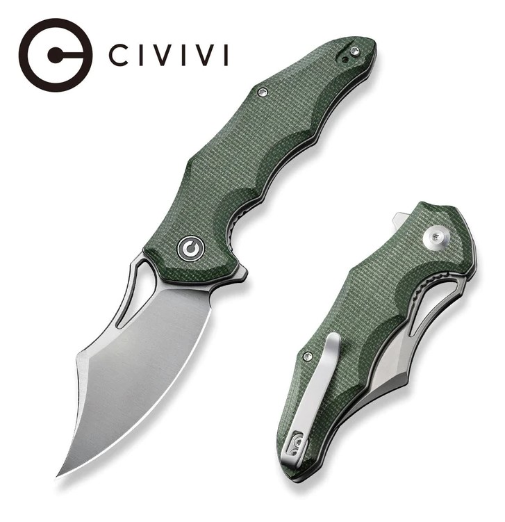 CIVIVI Chiro Flipper Folding Knife, 14C28N Satin, Micarta Green Canvas, C23046-2