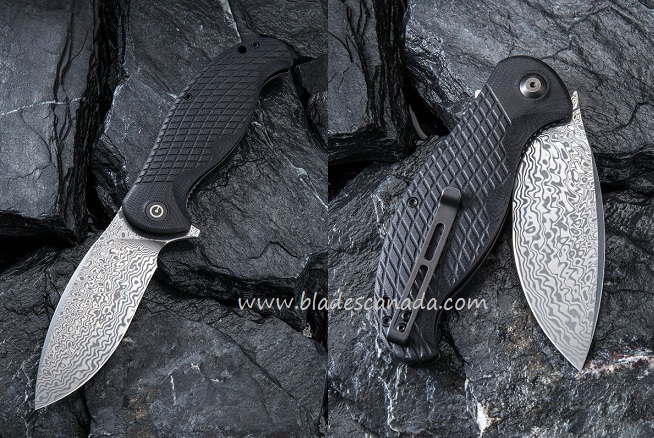 CIVIVI Naja Flipper Folding Knife, Damascus Blade, G10 Black, 802DS - Click Image to Close