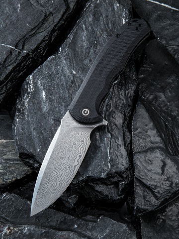 CIVIVI Praxis Flipper Folding Knife, Damascus Blade, G10 Black, 803DS