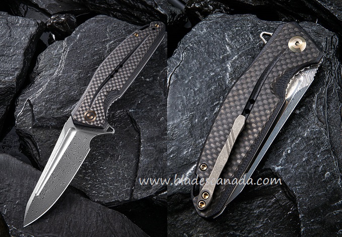 CIVIVI Statera Flipper Folding Knife, Damascus, G10/Carbon Fiber, 901DS