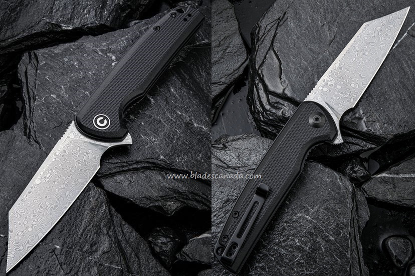 CIVIVI Brigand Flipper Folding Knife, Damascus, G10 Black, 909DS