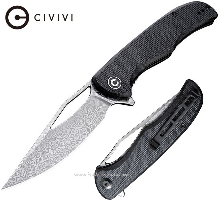 CIVIVI Shredder Flipper Folding Knife, Damascus, G10 Black, 912DS