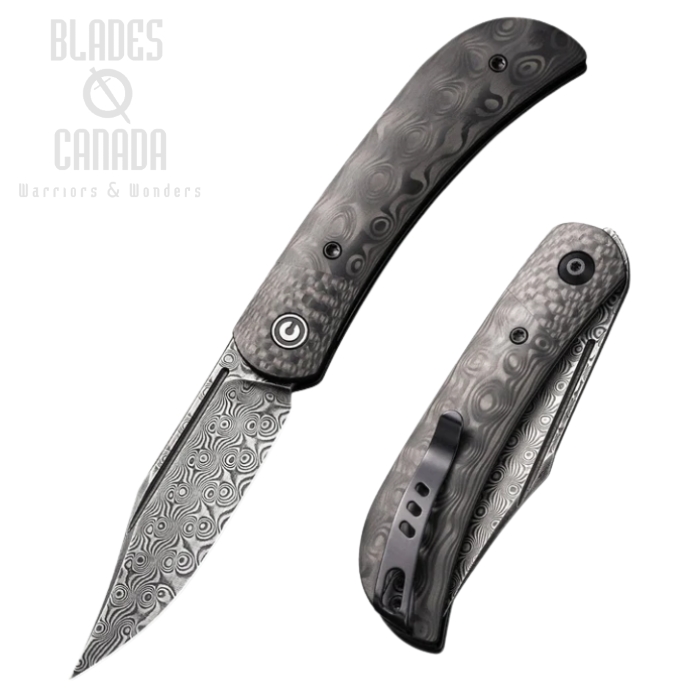 CIVIVI Appalachian Drifter II Flipper Folding Knife, Damascus, Carbon Fiber, 19010C-DS3