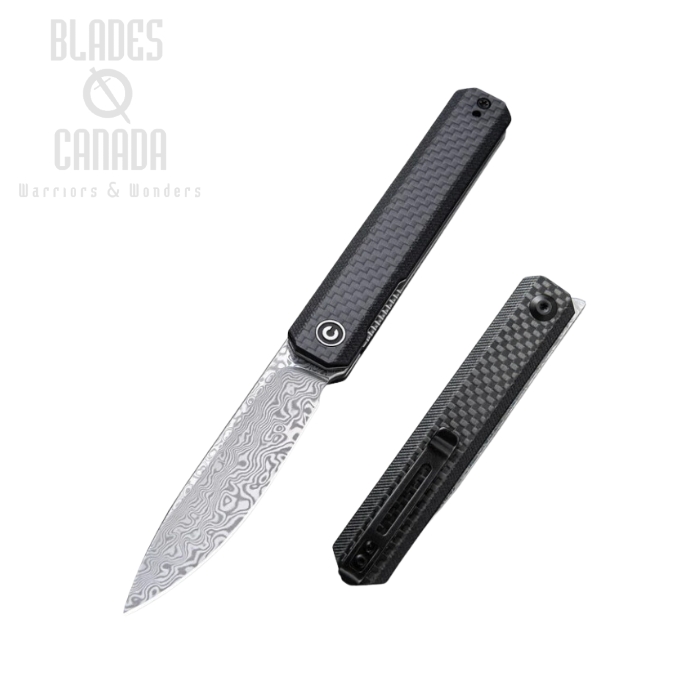 CIVIVI Exarch Flipper Folding Knife, Damascus, G10/Carbon Fiber Overlay, 2003DS-1