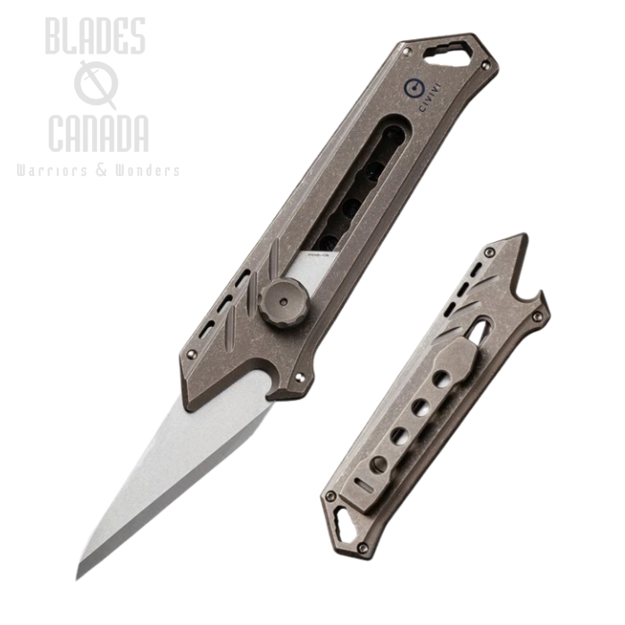 CIVIVI Mandate Utility Knife, Titanium Bronze, 2 extra CrMoV & 1 Damascus Blade, 2007A