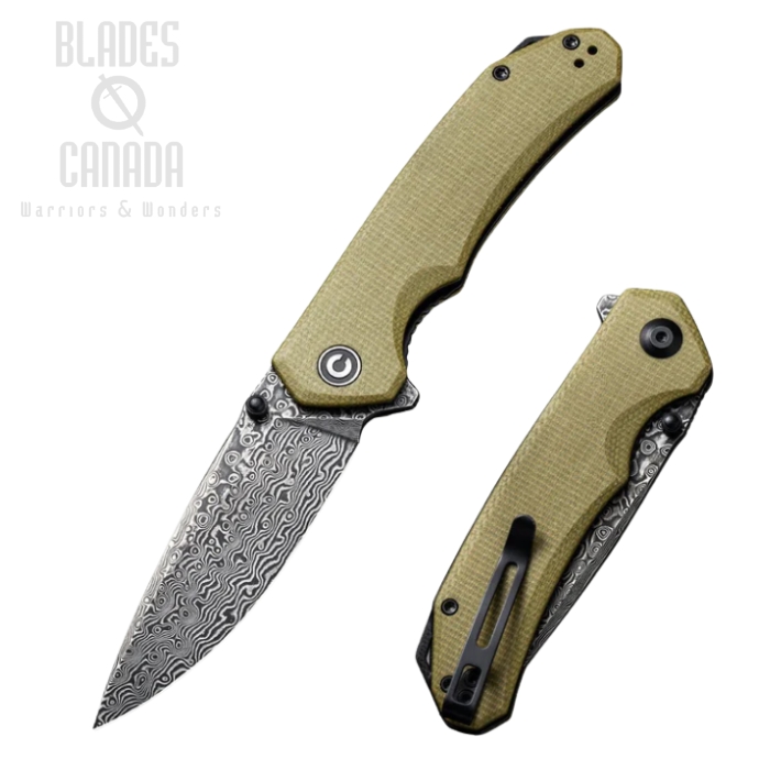 CIVIVI Brazen Flipper Folding Knife, Damascus Blade, Micarta Olive, C2102DS-2