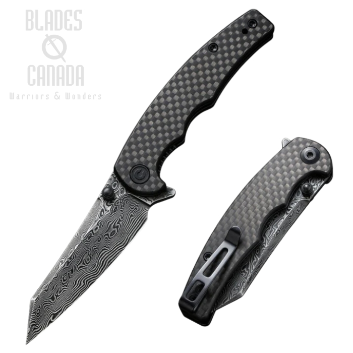 CIVIVI P87 Flipper Folding Knife, Damascus, Carbon Fiber/G10, 21043-DS1