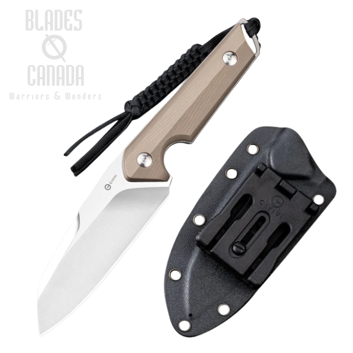 CIVIVI Kepler Fixed Blade Knife, G10 Tan, Kydex Sheath, 2109B