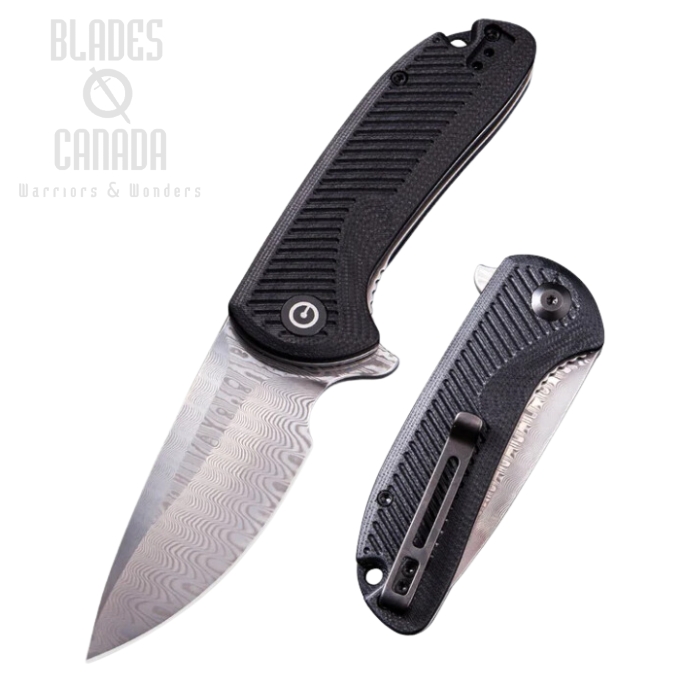 CIVIVI Durus Flipper Folding Knife, Damascus, G10 Black, 906DS