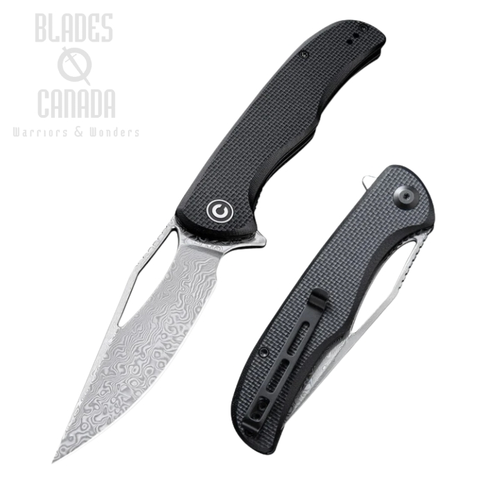 CIVIVI Shredder Flipper Folding Knife, Damascus, G10 Black, C912DS