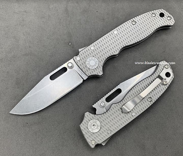Demko AD20.5 Shark Lock Folding Knife, 3V Clip Point, Textured Titanium
