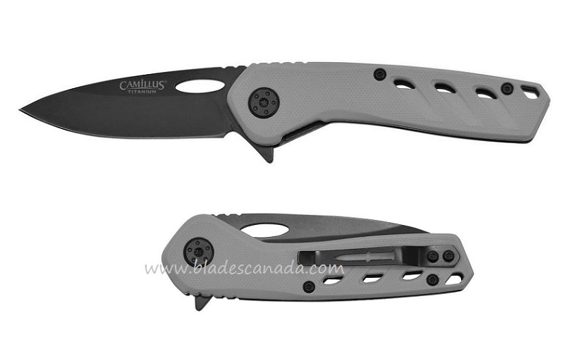 Camillus 19802 Slot Flipper Folding Knife, AUS 8, G10 Grey - Click Image to Close