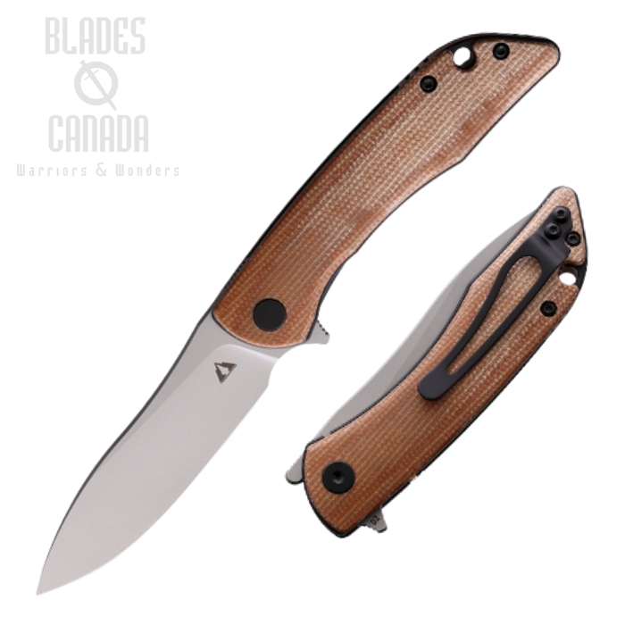 CMB Made Blaze Flipper Folding Knife, D2 Satin, Micarta Brown, CMB06B