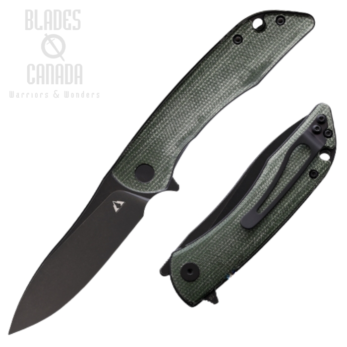 CMB Made Blaze Flipper Folding Knife, D2 Black, Micarta Green, CMB06G