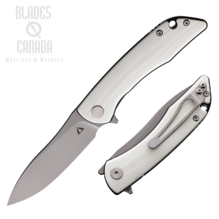 CMB Made Blaze Flipper Folding Knife, D2 Satin, G10 White, CMB06S