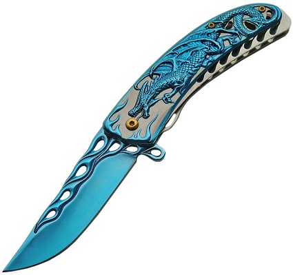CNM Dragon Flame Fantasy Folder Blue, Assisted Opening