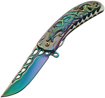 CNM Dragon Flame Fantasy Folder Rainbow, Assisted Opening - Click Image to Close