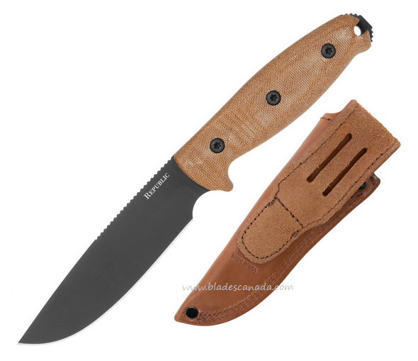 Cold Steel Republic Bushcraft Fixed Blade Knife, S35VN Black, Micarta, Leather Sheath, CS-FX-50FLD