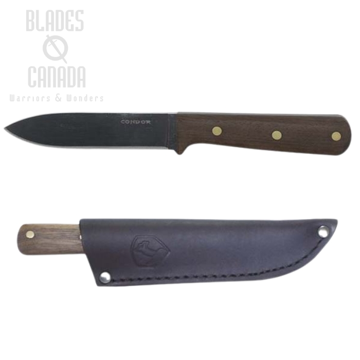 Condor Kephart Fixed Blade Knife, 1075 Carbon, Hardwood, Leather Sheath, CTK247-4.5HC