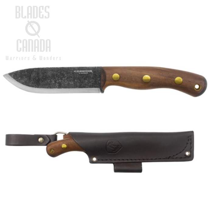 Condor Bisonte Fixed Blade Knife, 1095 Carbon, Walnut, Leather Sheath, CTK3954-4.7HC