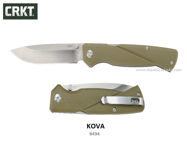 CRKT Kova Front Lock Folding Knife, GRN OD Green, 6434