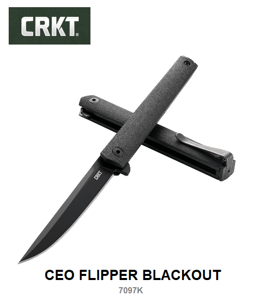 CRKT CEO Flipper Folding Knife, AUS 8 Black, GRN Black, 7097K
