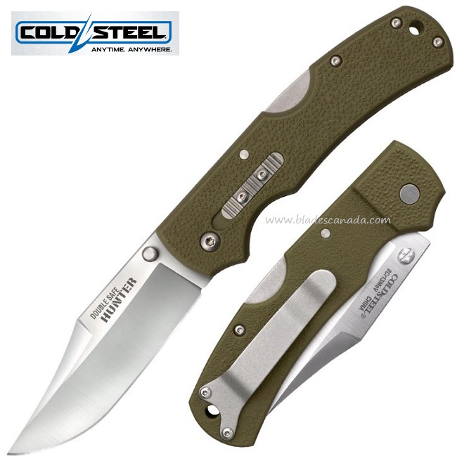 Cold Steel Double Safe Hunter Folding Knife, GFN OD Green, 23JC