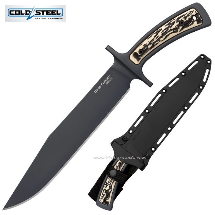 Cold Steel Drop Forged Bowie Fixed Blade Knife, 52100 Carbon, Secure-Ex Sheath, 36MK - Click Image to Close