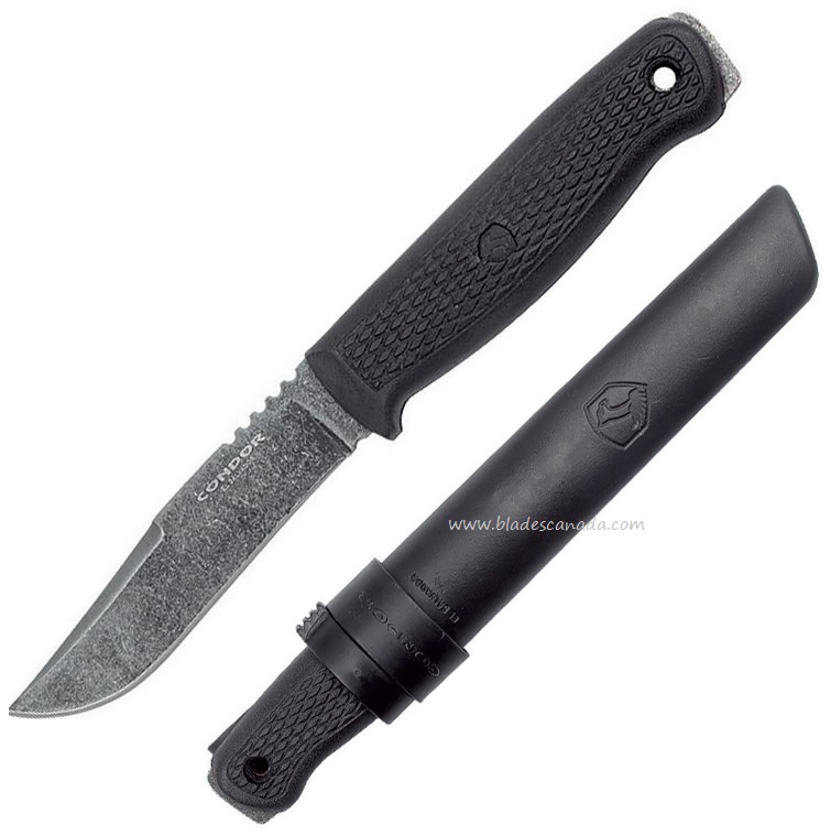 Condor Bushglider Fixed Blade Knife, 1095 Carbon Black SW, CTK3950-4.2HC