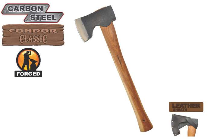 Condor Woodworker Axe, 1045 Carbon, Hickory, Leather Sheath, CTK4052C15 - Click Image to Close