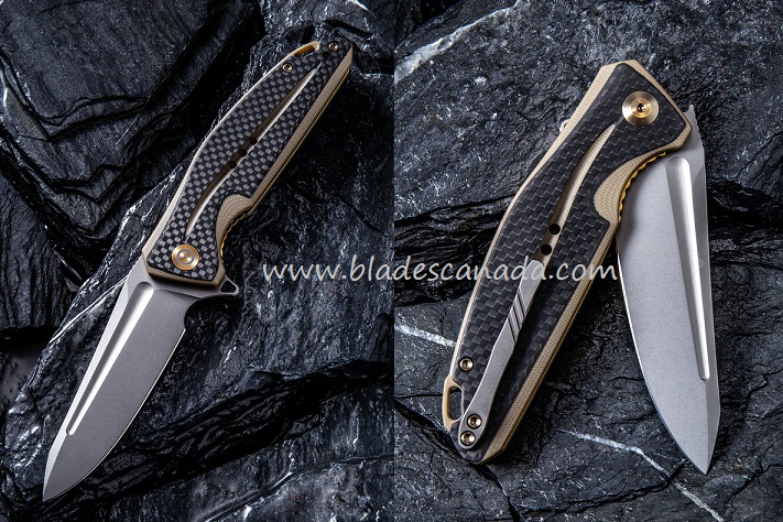 CIVIVI Statera Flipper Folding Knife, D2, G10 Tan/Carbon Fiber, 901A