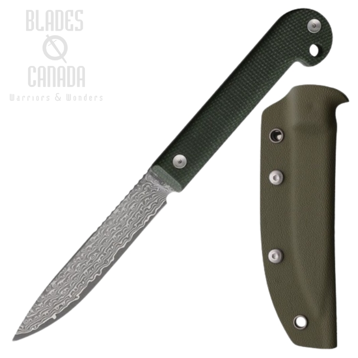 (image for) Daggerr Ataman Fixed Blade Knife, Damascus Steel, Green Canvas Micarta, Kydex Sheath, DG2409S-MGRN-DMSK
