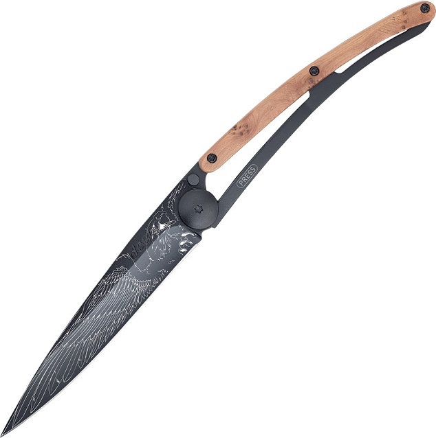 Deejo 1GB108 Juniper Wood Biker Eagle, Z40C13 Steel Black - 37 Gram