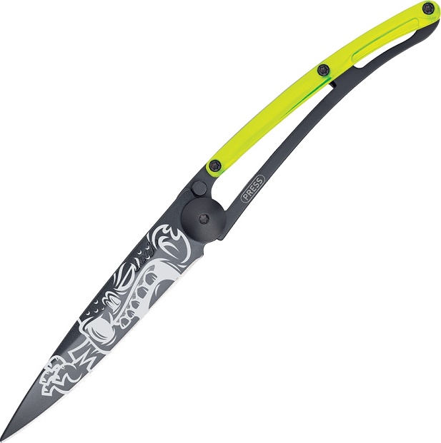 Deejo Street Zombie Framelock Folding Knife, Yellow Handle, 37 Gram, 1GB111