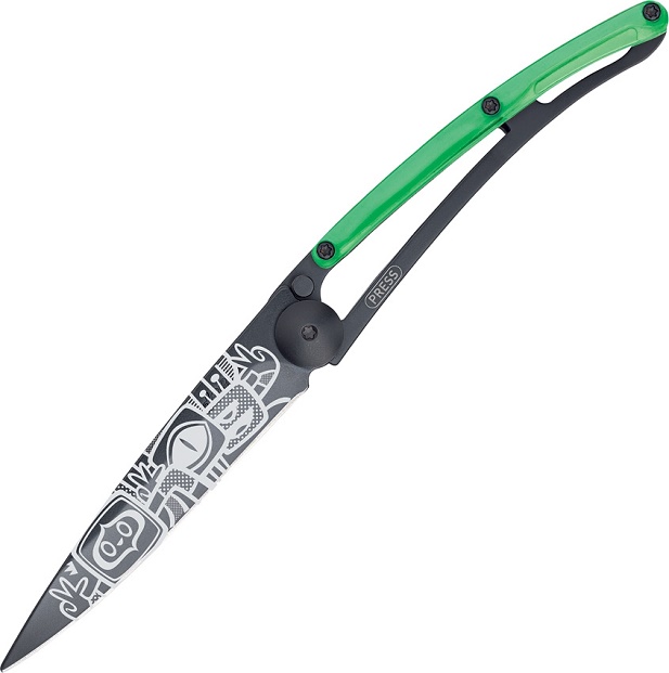 Deejo Street Peace Framelock Folding Knife, Green Handle, 37 Gram, 1GB112