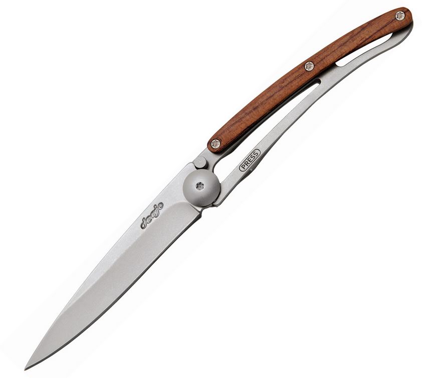 Deejo 27g Framelock Folding Knife, Stainless, Coralwood/Stainless, DEE9CB005